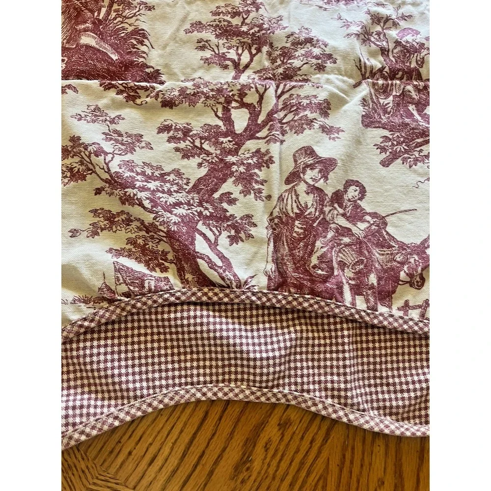 Toile Valance Burgundy Red Off White Beige Gingham Check French Country 74x15.5